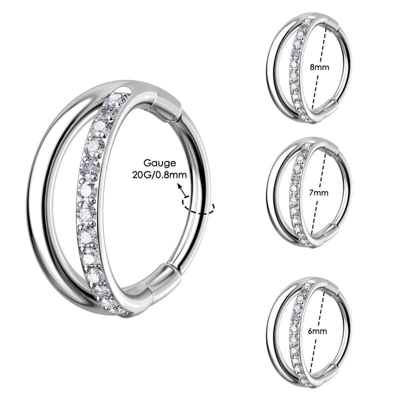 Oufer 18G 20G Titanium Half CZ Double Hoop Nose Ring