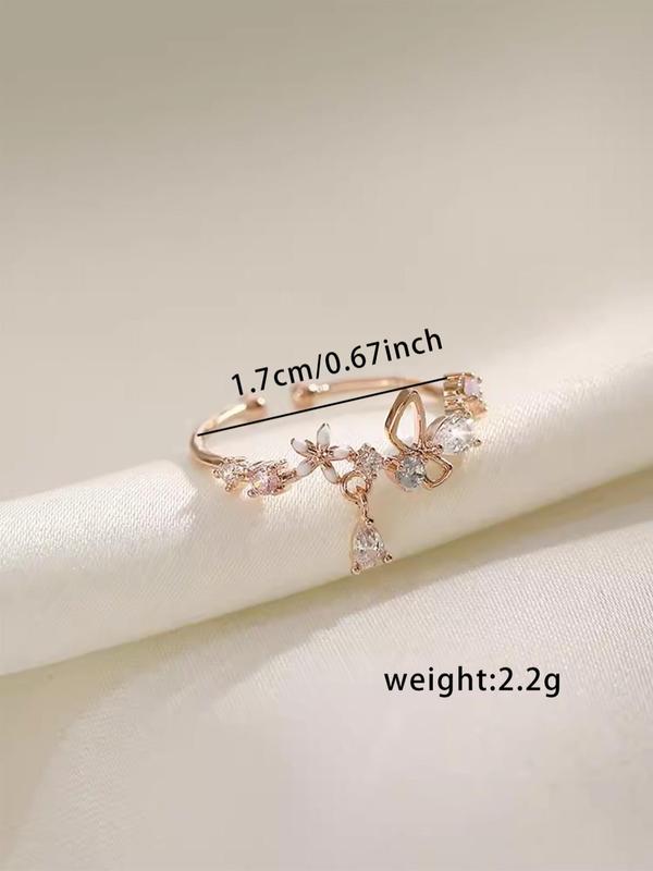 Elegant Rhinestone Inlaid Butterfly Design Cuff Ring As Valentine's Gift, Fashion All-match Accessories for Women & Girls, Matching Jewelry for Girlfriend