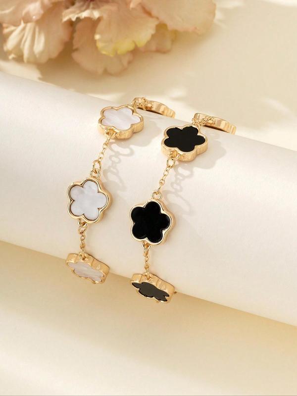 Flower Design Link Bracelet for Summer, 2024 Summer Plain Color Bracelet for Women, Party, Daily Decor, Jewelry for Birthday Gift Fall