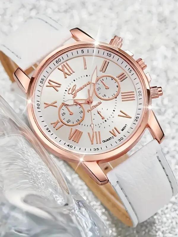 Women's Elegant Fashion Watch & Jewelry Set, Including Round Dial Watch & Bracelet & Necklace & Earrings, Trendy All-match & Exquisite Watch Set for Birthday Gift without Box