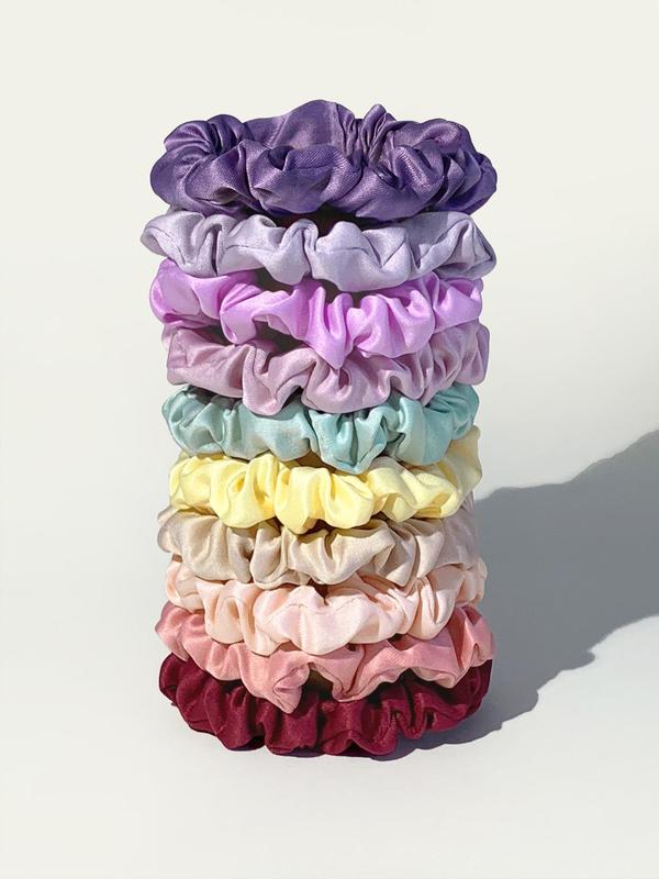 10pcs Solid Color Ruched Satin Scrunchie, Simple Casual Hair Tie for Women, Minimalist Ponytail Holder for Daily Used