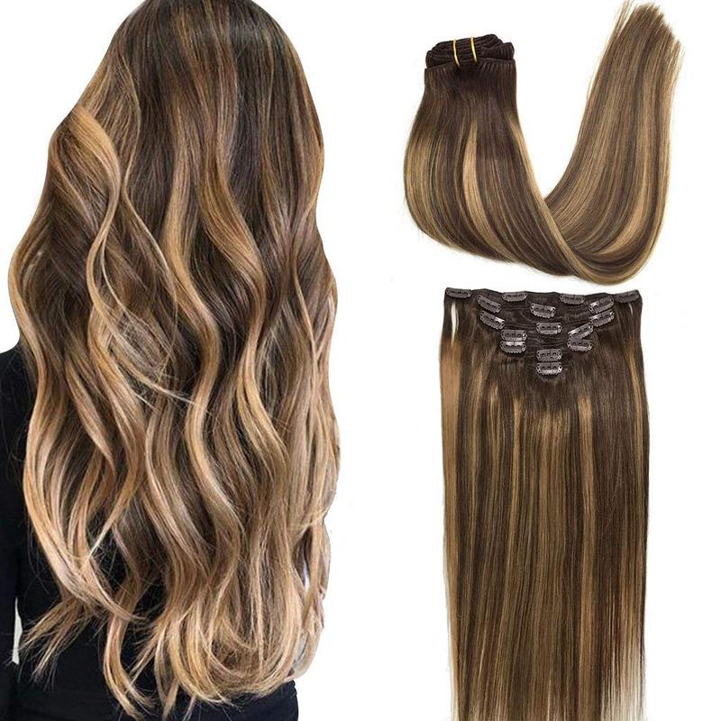 GOOGOO Hair Extensions Clip in Human Hair Natural Straight