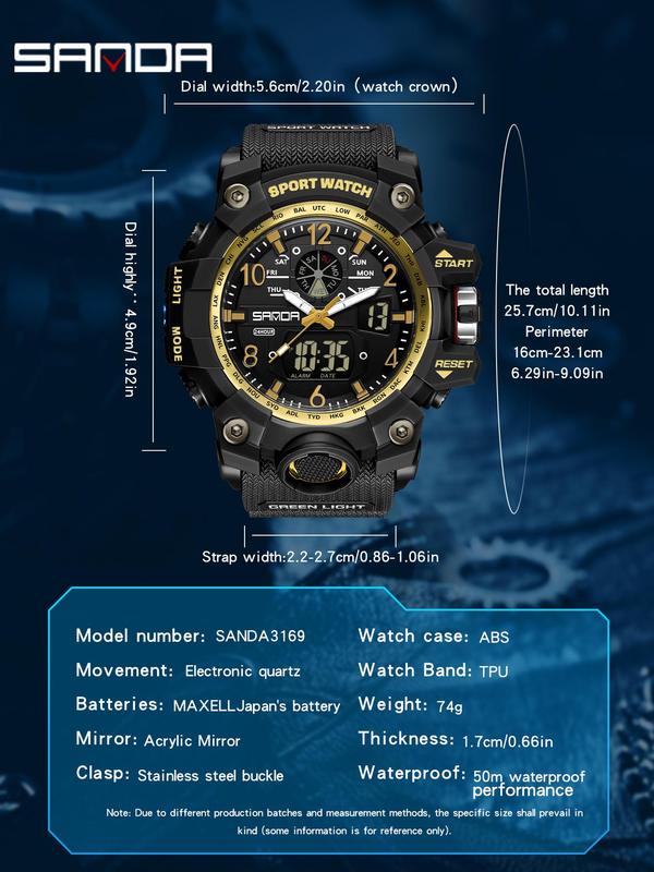 Men's Sportive Digital Watch, Fashionable Digital Watch with Luminous Dial & Alarm Mode, Trendy Watch with Digital Display for Men for Birthday Gift