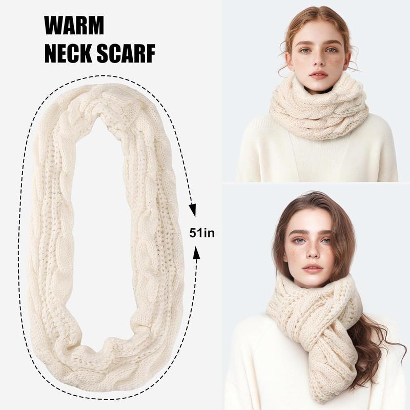 Winter Beanie Hat Scarf Gloves Set, Warm Knit Winter Hats Touchscreen Gloves Thick Neck Warmer Winter Scarf for Women