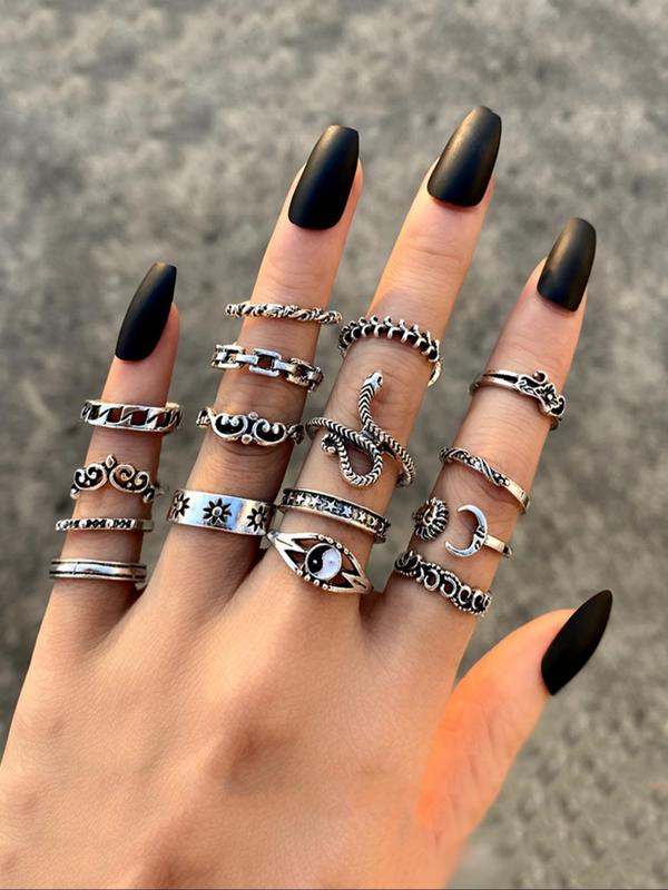 Punk Style Gothic Rings for Women & Men, Vintage Trendy Yinyang & Snake & Spider & Chain Design Rings, Promise Ring, Fashionable Jewelry for Men & Women As Gift for Fall 2024