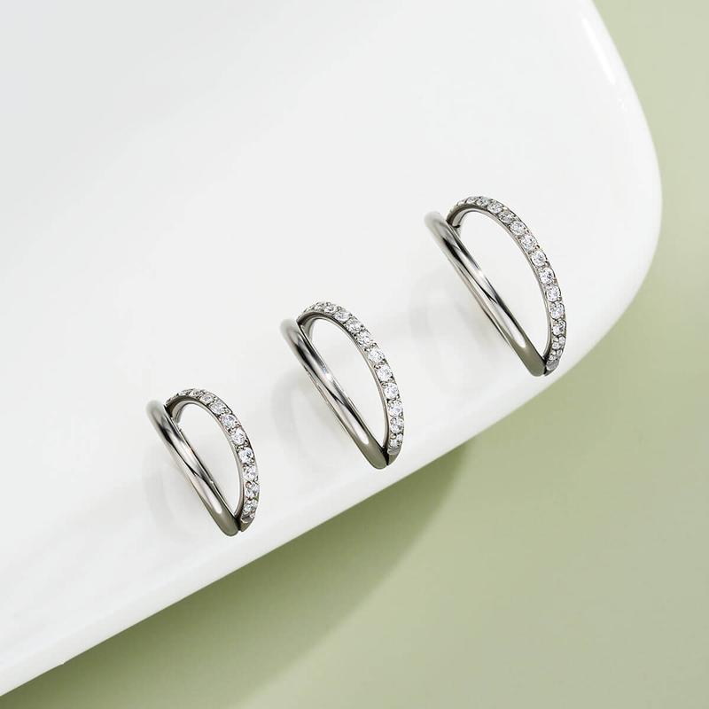 Oufer 18G 20G Titanium Half CZ Double Hoop Nose Ring