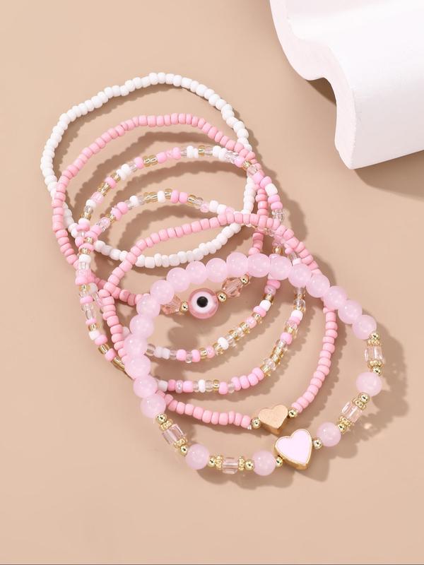 Fashion Colorblock Beaded Bracelets, Stylish Eye & Heart Decor Jewelry for Women & Girls, Fashion Jewelry for Party, Daily Clothing Decor, Trendy All-match & Exquisite Jewelry for Birthday Gift