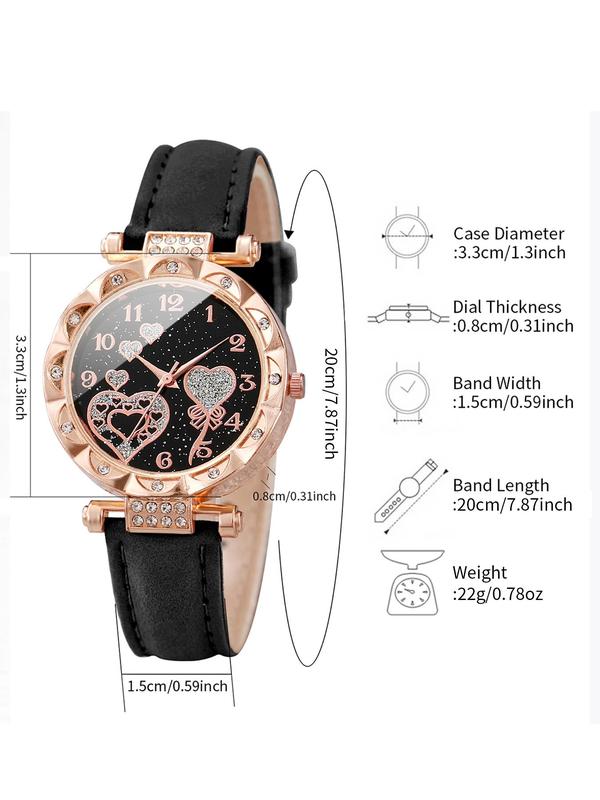 Women's Elegant  Round Dial Quartz Watch & Heart Charm Bracelet Set, without Box, Fashion Watch Set for Party, Daily Decor, Trendy Watch Set for Birthday Gift