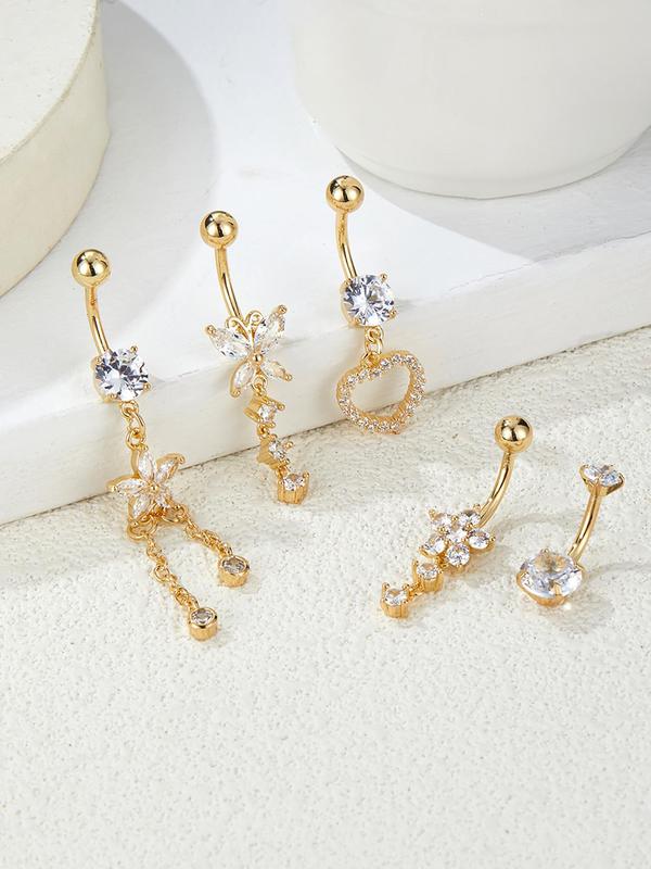 Women's Elegant Rhinestone Decorated Belly Rings, Fashion Jewelry for Party, Daily Clothing Decor, Trendy All-match & Exquisite Jewelry for Birthday Gift