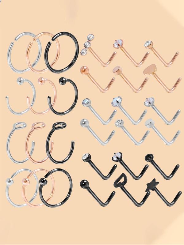 Mixed Style Stainless Steel Nose Rings, Nose Cuff Rings, Fashion Body Piercing Jewelry for Women & Men, Fashion Accessory for Party, Bf Gift Basket