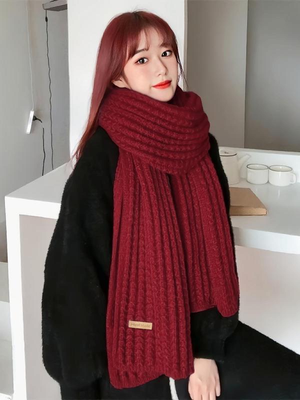 Women's Solid Color Knitted Scarf, Casual Soft Warm Long Shawl for Fall & Winter, Fashion Accessories for Women & Girls