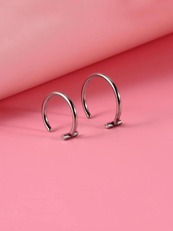 Simple Plain Stainless Steel Nose Lip Ring, 2counts Fashion Jewelry for Party, Daily Clothing Decor, Trendy All-match & Exquisite Jewelry for Birthday Gift