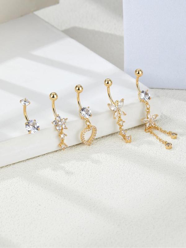 Women's Elegant Rhinestone Decorated Belly Rings, Fashion Jewelry for Party, Daily Clothing Decor, Trendy All-match & Exquisite Jewelry for Birthday Gift