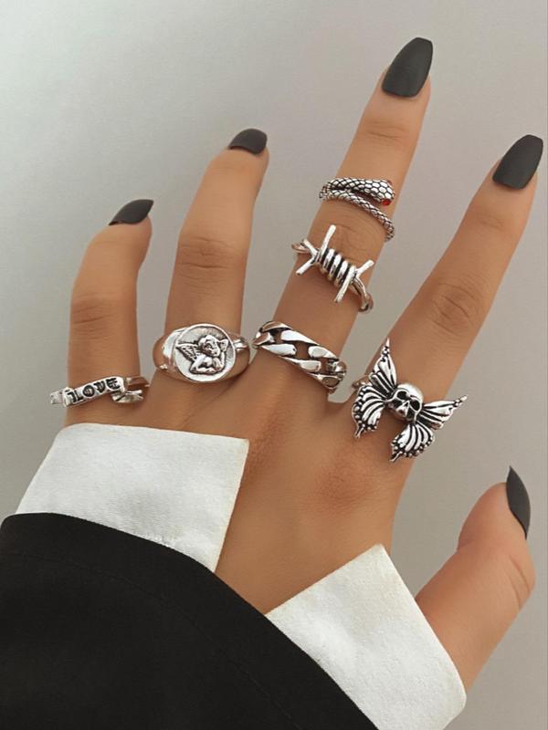 Punk Style Gothic Rings for Women & Men, Vintage Trendy Yinyang & Snake & Spider & Chain Design Rings, Promise Ring, Fashionable Jewelry for Men & Women As Gift for Fall 2024