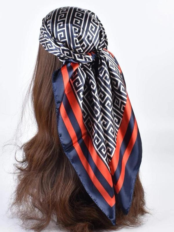 Women's All Over Print Square Scarf, Fashionable Geometric Print Bandana for Daily Wear, Casual Soft Comfortable Scarf for Women