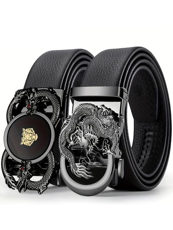 Men's Dragon & Tiger Design Leather Automatic Buckle Belt, Fashion Belt for Party, Daily Clothing Decor, Trendy All-match & Exquisite Belt for Birthday Gift