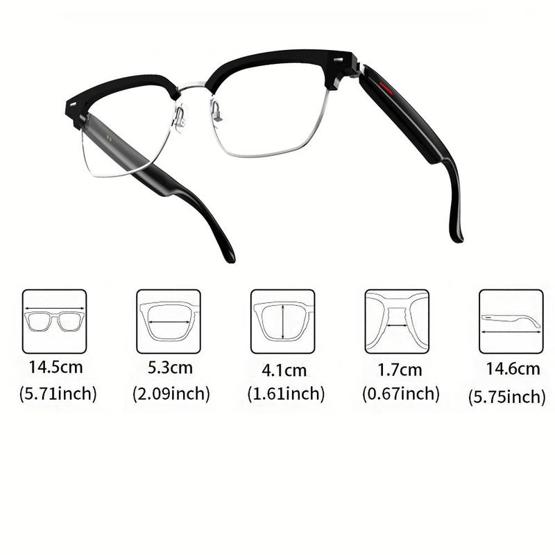 SENBONO Multifunctional Smart Glasses, Touch Control Stylish Unisex Transparent Lens Glasses, Wireless Audio Glasses for Office, Outdoor, Sports, Driving