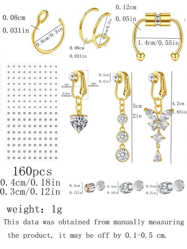 Magnetic Nose Ring & Belly Button Ring Set, Artificial Zirconia Decor Piercing Jewelry for Women & Men, Body Jewelry for Party, Daily Decor, Trendy All-match & Exquisite Jewelry for Birthday Gift