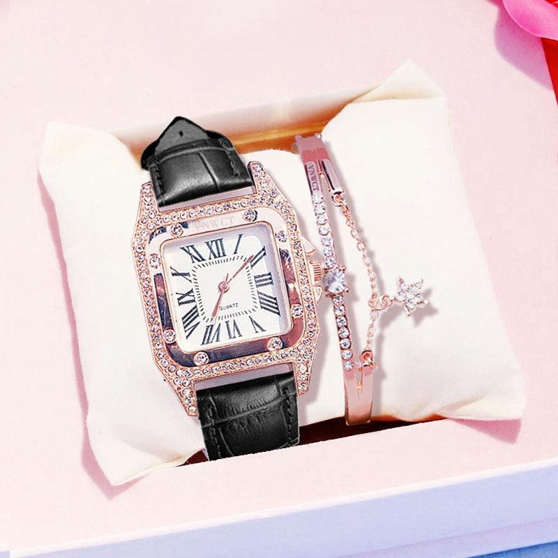 Starry Sky Leather Band Bracelet Watch Set