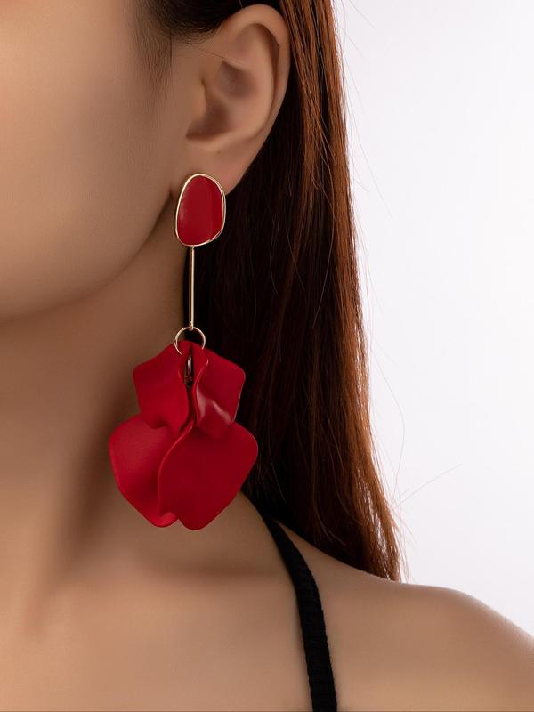 Fashionable Flower Rose Petal Design Dangle Earrings As Gift, Elegant Matching Jewelry for Women, Trendy Accessory As Gift for Party and Daily Life