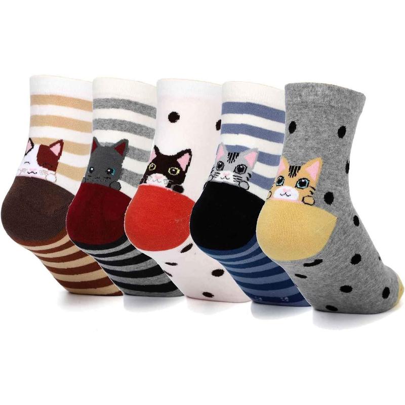 Womens Grils Cute Animal Socks, Dog Cat Socks, Novelty Funny Crew Sock, Animal Gifts for Women Dog and Cat Lovers