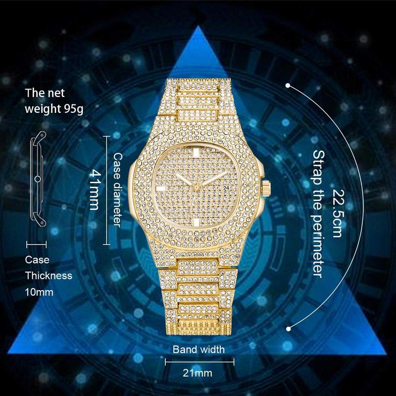 ManChDa Mens Watch for Men Lxuxury Watch Full Dimond Watch Stainless Steel Mens Watch of Hiphop Style