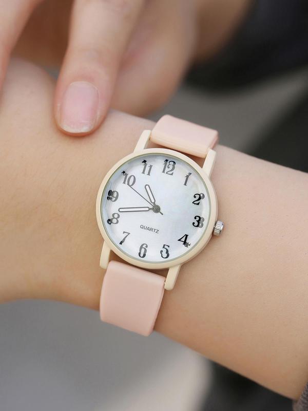 Women's Fashionable Casual Round Dial Silicone Strap Quartz Watch, 4pcs Simple Style Plain Color Wristwatch for Women & Girls, Trendy Watch for Daily Use with Box