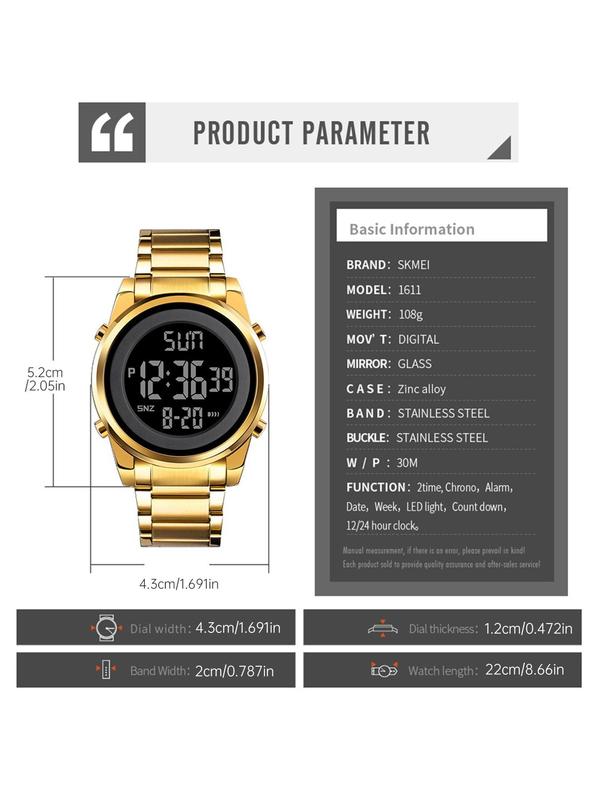 Men's Fashion Digital Watch, Casual Round Dial Digital Watch with Alarm & Calendar & Led Display, Waterproof Sports Watch for Men