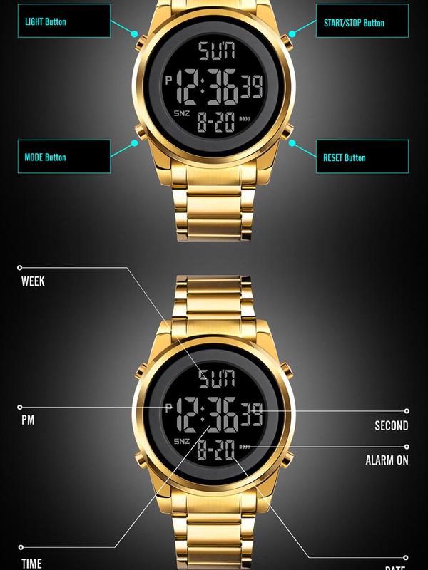 Men's Fashion Digital Watch, Casual Round Dial Digital Watch with Alarm & Calendar & Led Display, Waterproof Sports Watch for Men