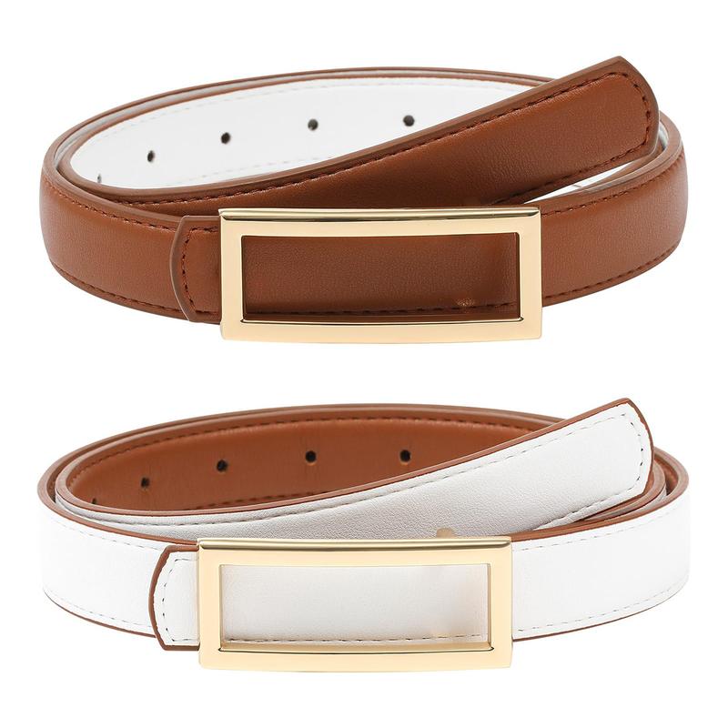 AWAYTR Women Reversible Leather Belt Two-in-One Ladies Fashion Skinny Belts for Jeans Dress with Golden Buckle