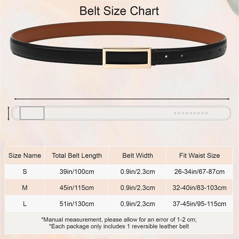 Women Fashion Reversible PU Leather Belt Two-in-One Female Versatile Skinny Adjustable Belt for Jeans Dress with Golden Buckle  (Length 100 115 130cm)