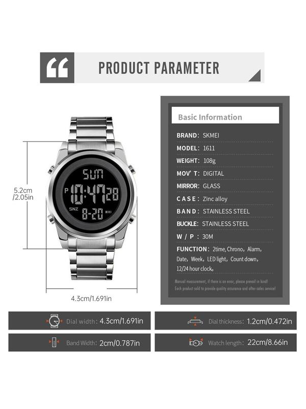 Men's Fashion Digital Watch, Casual Round Dial Digital Watch with Alarm & Calendar & Led Display, Waterproof Sports Watch for Men