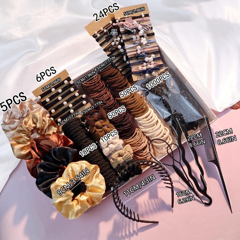 Hair Accessories Set for Women, Ponytail Holders, Hair Scrunchies, Hairbands, Scrunchy Hair Ties, Multicolour Colors and Styles (1149PCS(Dark color)