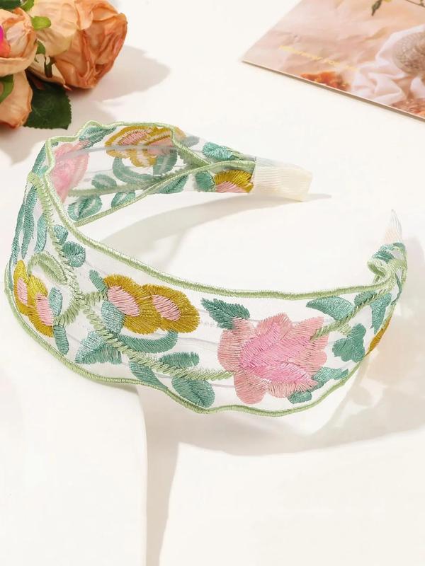 Flower Embroidered Headband, Elegant Hair Accessories for Women & Girls, Fashion Hair Accessories for Party, Daily Clothing Decor