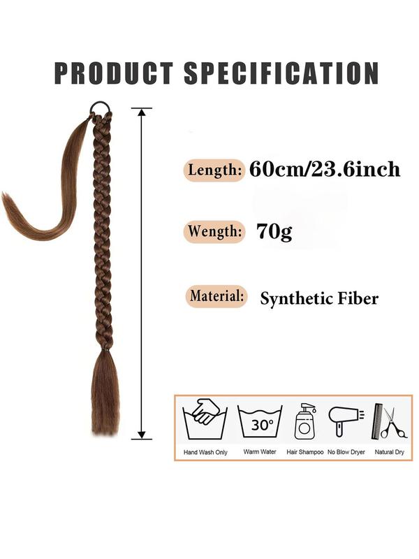 23.6 Inch Long Straight Braid Ponytail Extension, Natural Fluffy Synthetic Hair Extension, Synthetic Hairpiece for Women & Girls