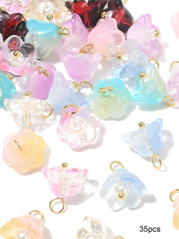 Cute Flower Shaped Glass Pendant, 35pcs set Colorful Bell Orchid Flower Glass Charm, Fashionable DIY Jewelry Accessories for Bracelet Necklace Earrings Making