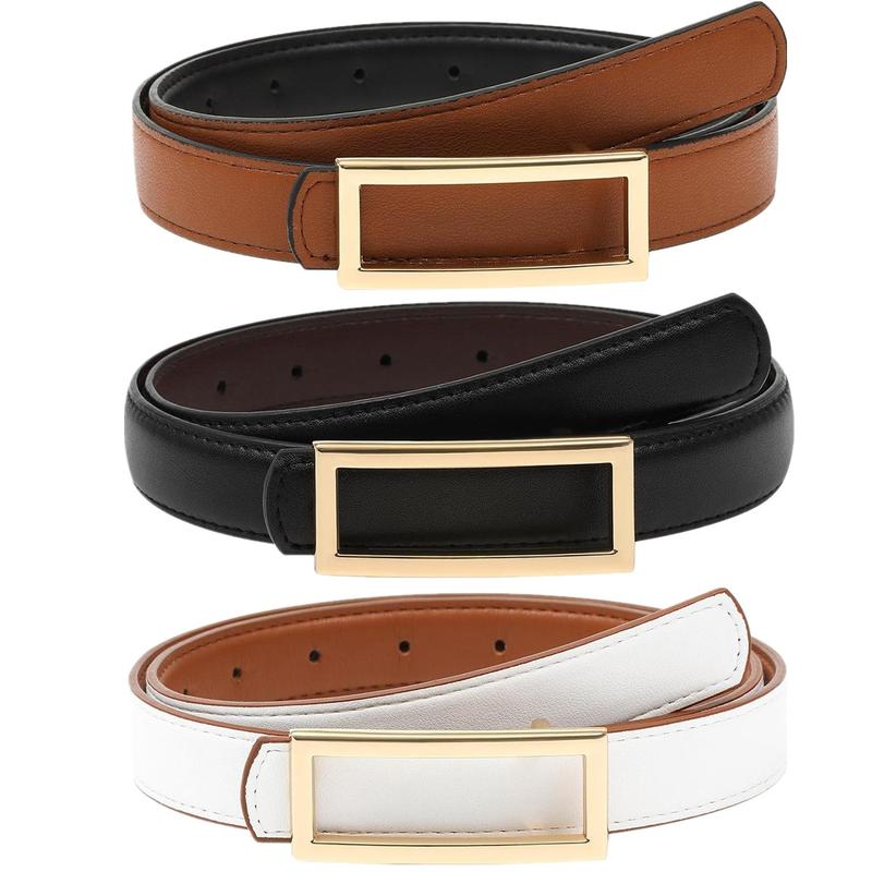 Women Fashion Reversible PU Leather Belt Two-in-One Female Versatile Skinny Adjustable Belt for Jeans Dress with Golden Buckle  (Length 100 115 130cm)