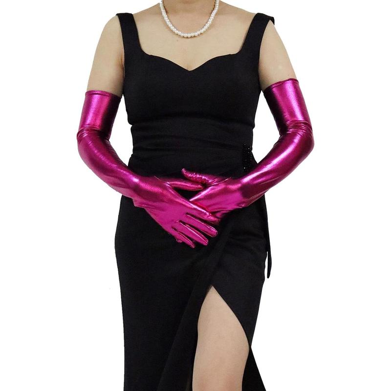 21Women Long Gloves Stretchy Elbow Leather Glove for Evening Party Opera Costume