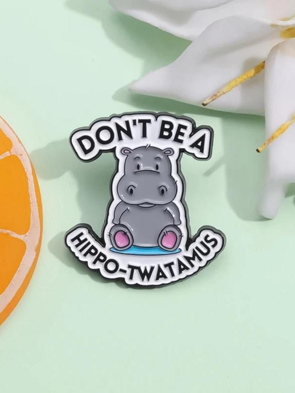 Unisex Cute Hippo & Letters Design Brooch,  Animal Themed Enamel Pin for Daily Clothing Decor, Fashion Trendy Kawaii Accessories As Birthday Gift