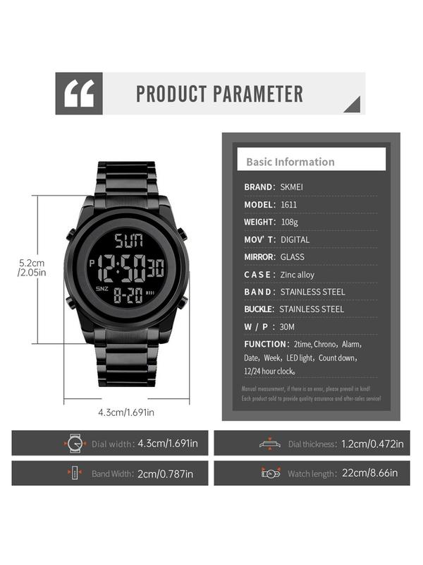 Men's Fashion Digital Watch, Casual Round Dial Digital Watch with Alarm & Calendar & Led Display, Waterproof Sports Watch for Men