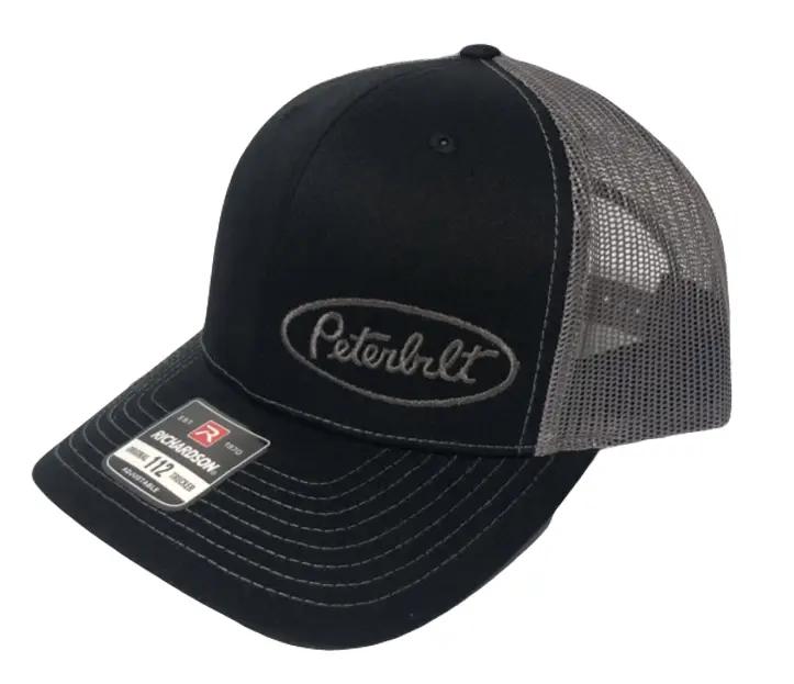 Peterbilt Trucker Hat in Black and Grey with Richardson 112 Grey Logo