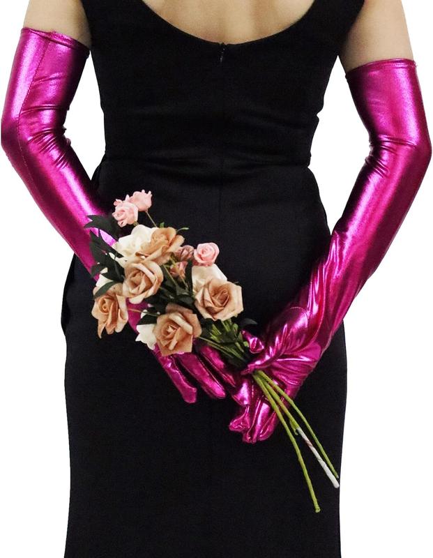 21Women Long Gloves Stretchy Elbow Leather Glove for Evening Party Opera Costume