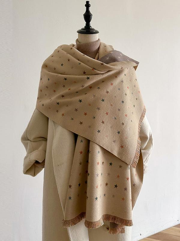 Star Pattern Shawl, Casual Simple Star Scarf, Warm Shawl for Fall & Winter, Fashion Accessories for Women & Girls