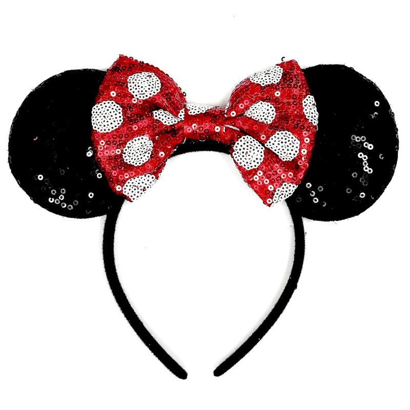 Mouse Ears Headbands for Women Groups Mouse Ears Shiny Bows for Birthday Themed Events Accessories Party (Red Bow, One Size)