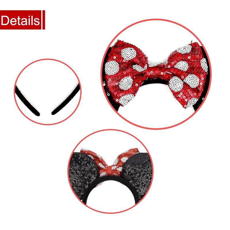 Mouse Ears Headbands for Women Groups Mouse Ears Shiny Bows for Birthday Themed Events Accessories Party (Red Bow, One Size)