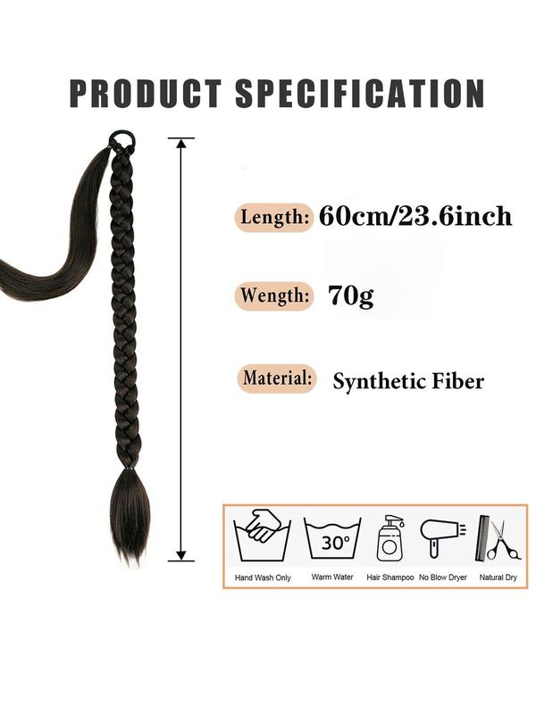 23.6 Inch Long Straight Braid Ponytail Extension, Natural Fluffy Synthetic Hair Extension, Synthetic Hairpiece for Women & Girls