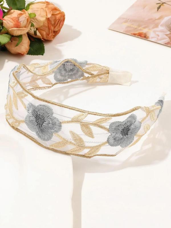 Flower Embroidered Headband, Elegant Hair Accessories for Women & Girls, Fashion Hair Accessories for Party, Daily Clothing Decor