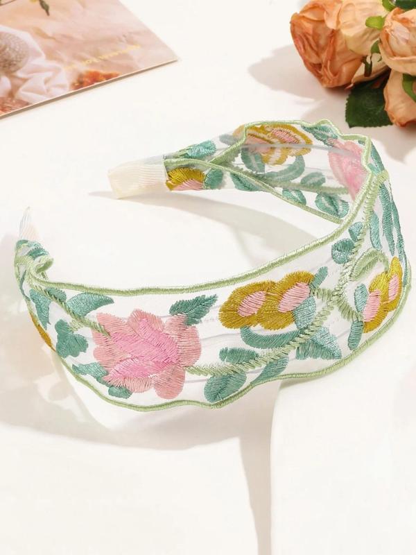 Flower Embroidered Headband, Elegant Hair Accessories for Women & Girls, Fashion Hair Accessories for Party, Daily Clothing Decor