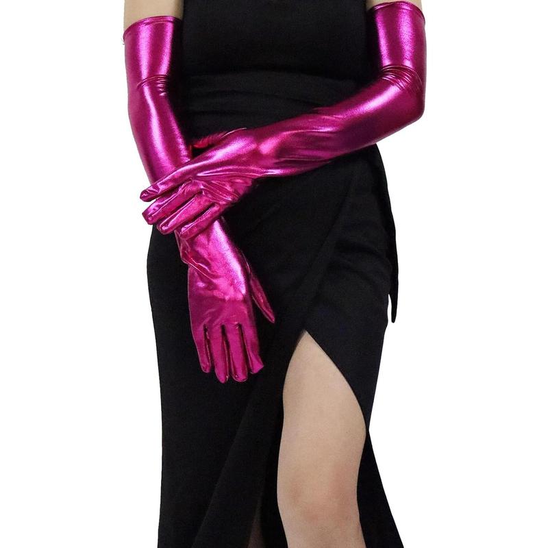 21Women Long Gloves Stretchy Elbow Leather Glove for Evening Party Opera Costume