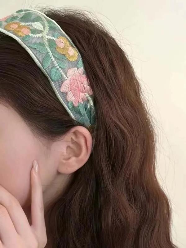 Flower Embroidered Headband, Elegant Hair Accessories for Women & Girls, Fashion Hair Accessories for Party, Daily Clothing Decor